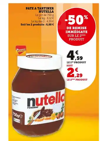 Super U Nutella pate a tartiner offre