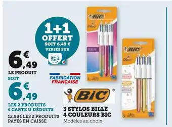 Super U Bic 3 stylos bille 4 couleurs offre