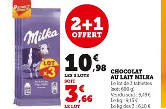 Super U Milka chocolat au lait offre