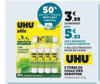 Super U Uhu 5 tubes de colle renature offre