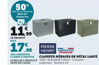 Super U Pierre henry classeur ménager en métal laqué offre