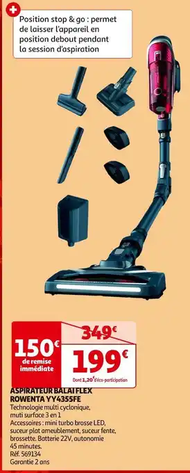 Auchan Rowenta aspirateur balai flex yy4355fe offre