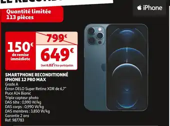 Auchan Apple smartphone reconditionné iphone 12 pro max offre