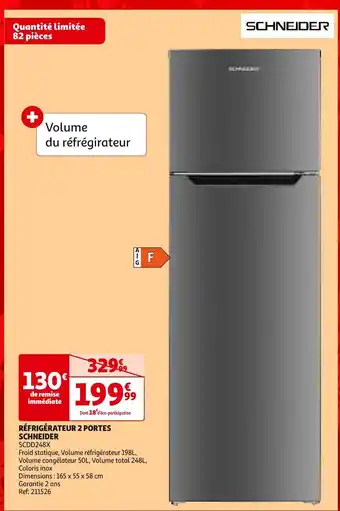 Auchan Schneider réfrigérateur 2 portes offre