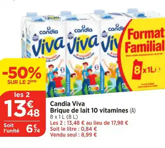 Bi1 Candia Viva Brique de lait 10 vitamines offre