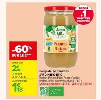 Carrefour Market Compote De Pommes Jardin Bio Etic offre