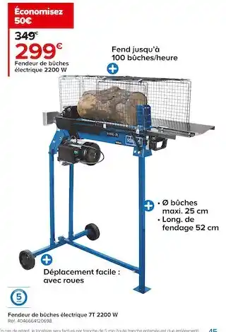 Castorama Fendeur de bûches électrique 7t 2200 w offre