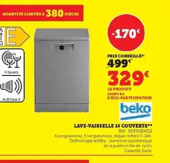 Hyper U LAVE-VAISSELLE 14 COUVERTS offre