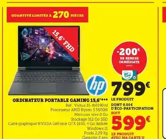 Hyper U ORDINATEUR PORTABLE GAMING 15,6 offre
