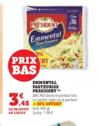 Hyper U EMMENTAL PASTEURISE PRESIDENT offre