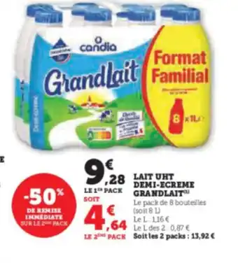 Hyper U Lait UHT Demi Ecreme Grandlait offre