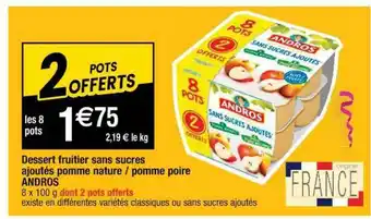 Cora x Carrefour Dessert Fruitier Sans Sucres Ajoutés Pomme Nature - Pomme Poire Andros offre