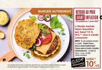 Thiriet 4 Steaks hachés façon bouchère pur bœuf 15 % M.G.** race à viande Limousine offre