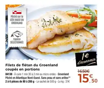 Thiriet Filets de flétan du Groenland coupés en portions offre