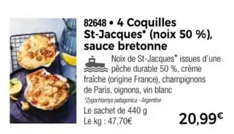 Thiriet 4 Coquilles St-Jacques* (noix 50 %), sauce bretonne offre