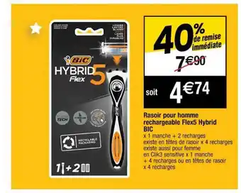 Cora x Carrefour Rasoir Pour Homme Rechargeable Flex5 Hybrid Bic offre