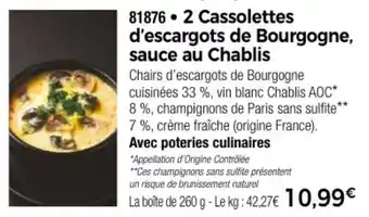 Thiriet 2 Cassolettes d'escargots de Bourgogne, sauce au Chablis offre