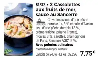 Thiriet 2 Cassolettes aux fruits de mer, sauce au Sancerre offre