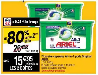 Cora x Carrefour Lessive Capsules All-in-1 Pods Original Ariel offre