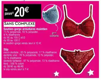 Cora x Carrefour Soutien-gorge Armatures Maintien Sans Complexe Lingerie, Slip offre