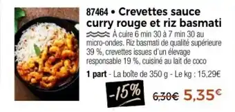 Thiriet Crevettes sauce curry rouge et riz basmati offre