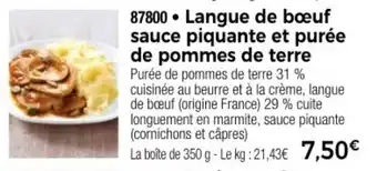 Thiriet Langue de bœuf sauce piquante et purée de pommes de terre offre