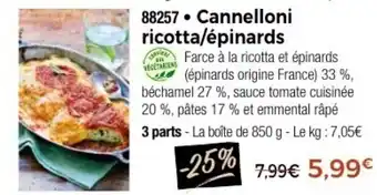 Thiriet Cannelloni ricotta/épinards offre