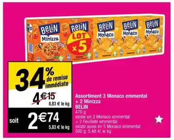 Cora x Carrefour Assortiment 3 Monaco Emmental + 2 Minizza Belin offre
