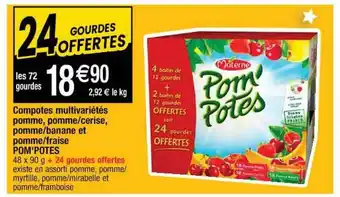 Cora x Carrefour Compotes Multivariétés Pomme, Pomm-cerise, Pomme-banane Et Pomme-fraise Pom'potes offre