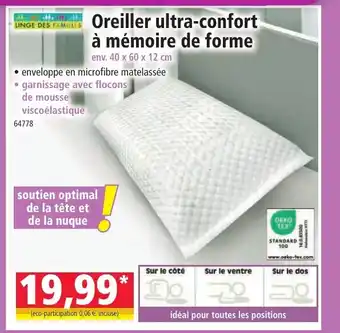 Norma Oreiller ultra-confort à mémoire de forme offre