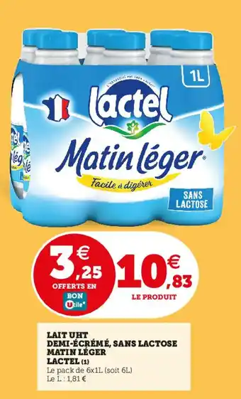 Utile LAIT UHT DEMI-ÉCRÉMÉ, SANS LACTOSE MATIN LÉGER LACTEL offre
