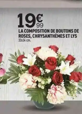 Centrakor La Composition De Boutons De Roses Chrysanthèmes Et Lys offre