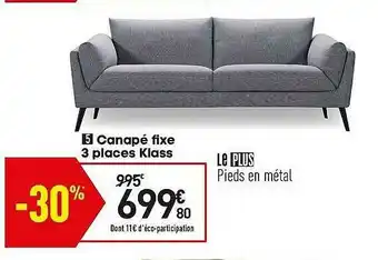 Conforama Canapé Fixe 3 Places Klass offre