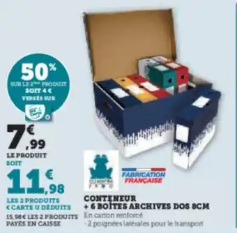 Hyper U CONTENEUR +6 BOITES ARCHIVES DOS 8CM offre
