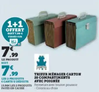 Hyper U TRIEUR MÉNAGER CARTON 20 COMPARTIMENTS AVEC POIGNÉE offre