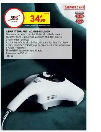 Intermarché Hyper Aspirateur Anti Acariens Livoo offre