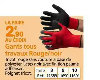 Provence Outillage Gants Tous Travaux Rouge Noir offre
