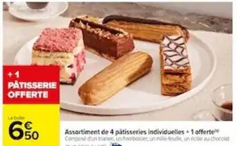 Carrefour Assortiment de 4 pâtisseries individuelles + 1 offerte et un éclair au café offre
