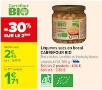 Carrefour Légumes secs en bocal CARREFOUR BIO offre