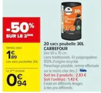 Carrefour 20 sacs poubelle 30L CARREFOUR offre