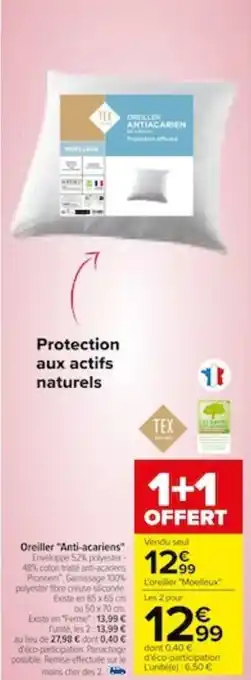 Carrefour Oreiller "Anti-acariens" offre