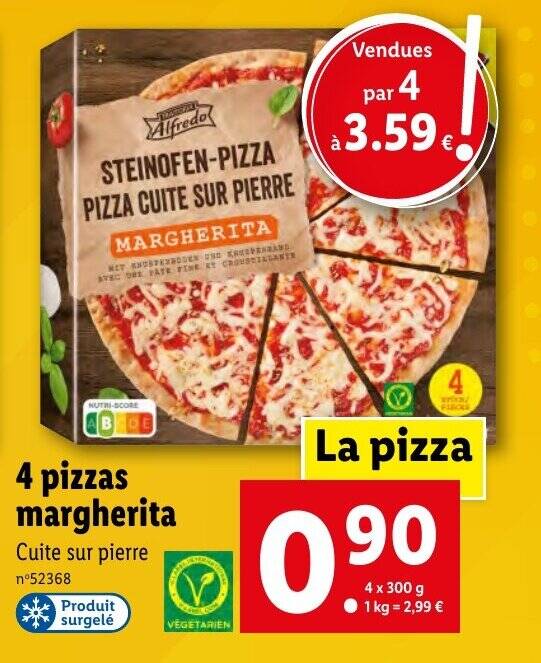 Promo 4 pizzas margherita chez Lidl