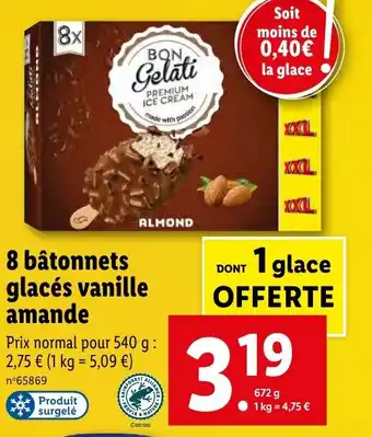 Lidl 8 bâtonnets glacés vanille amande offre