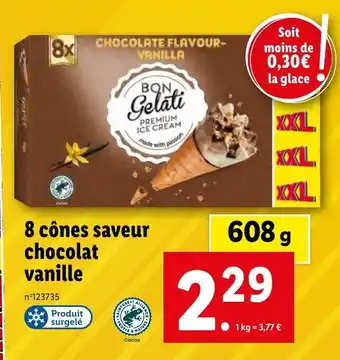 Lidl 8 cônes saveur chocolat vanille offre