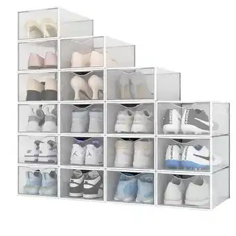Brico Cash Lot de 18 boîtes à chaussures/rangement transparentes blanches empilables en plastique 33.4x23x14.5cm offre