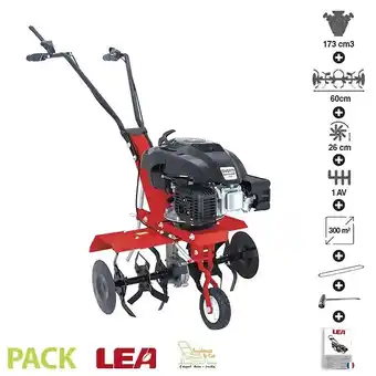 Bricorama Motobineuse thermique 4 temps 5,5 cv 173 cc 6 fraises travail 60cm lea le41175-60w offre