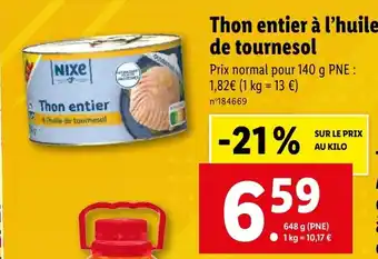 Lidl Thon entier à l'huile de tournesol offre