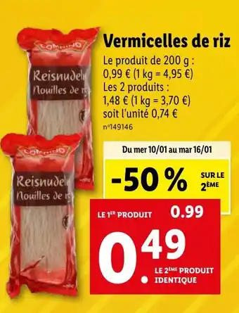 Lidl Vermicelles de riz offre