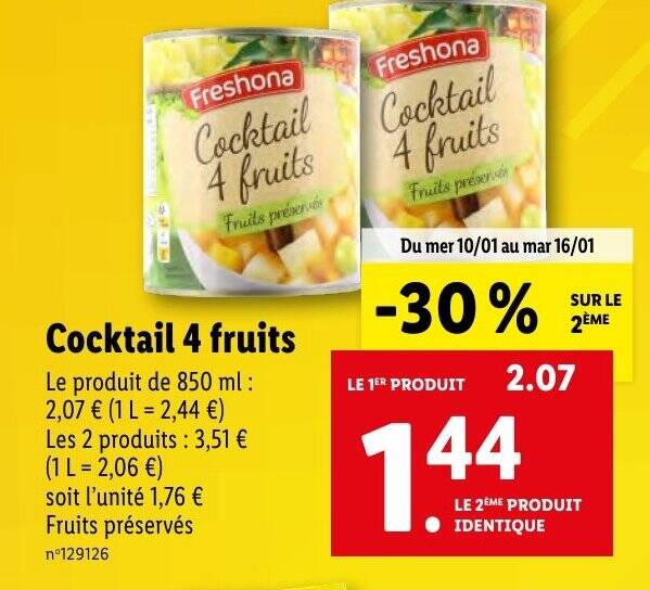 Promo Cocktail 4 fruits chez Lidl