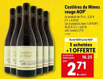Lidl Costières de Nîmes rouge AOP* offre